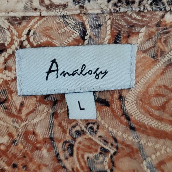 Analogy Tan/Coral Embroidered Button Front Jacket SZ L - Picture 4 of 11